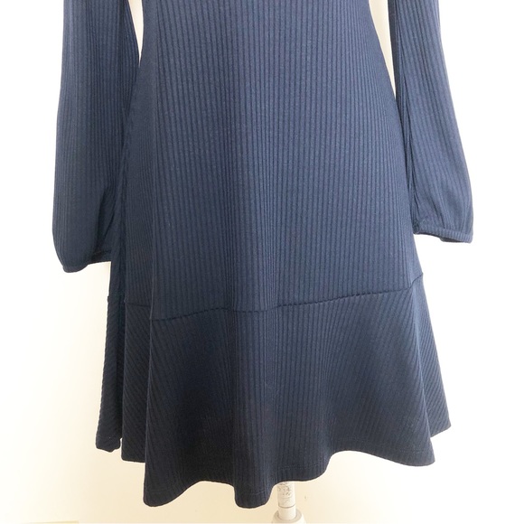 ANTHROPOLOGIE LEA & VIOLA Navy Tiered Long Sleeve Rib-Knit Dress Size Large - Picture 8 of 15
